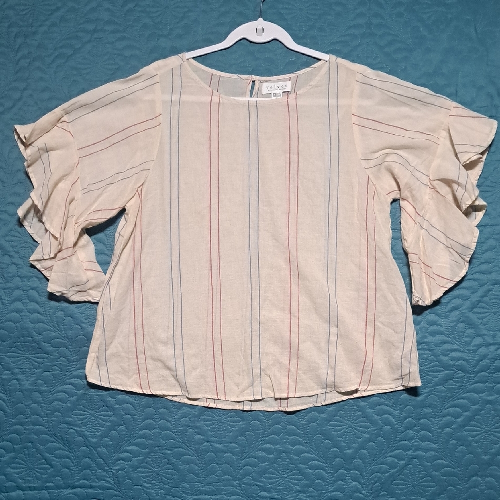 🌸 Boho Breeze Ruffle‑Sleeve Blouse – VELVET by Graham & Spencer